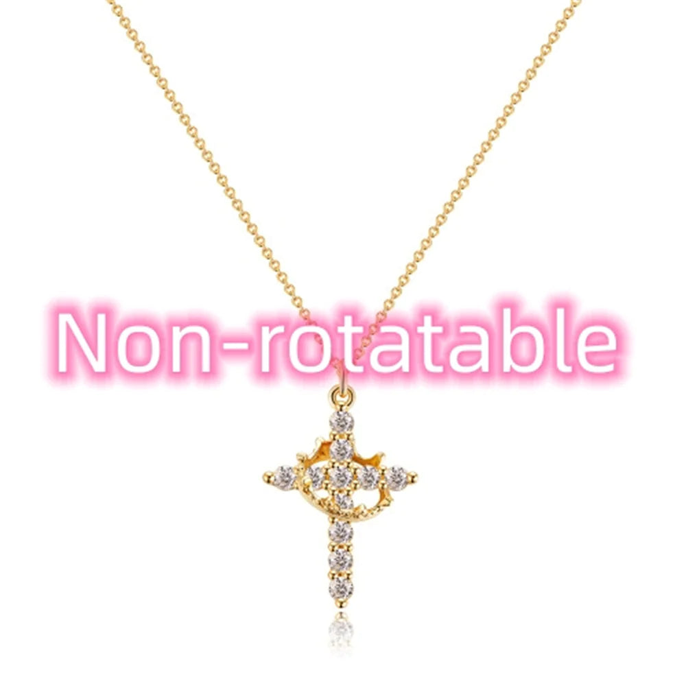 Rotatable Cross Crown Necklace